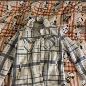 Plaid Teddy Jacket - White and Gray